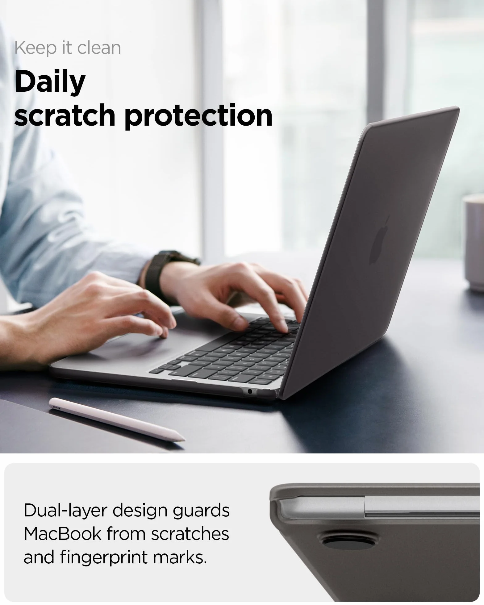 Spigen Air Skin Coque Rigide Transparent Compatible MacBook Air 13 M5 M4 M3 M2 2026-2022 Noir Givré