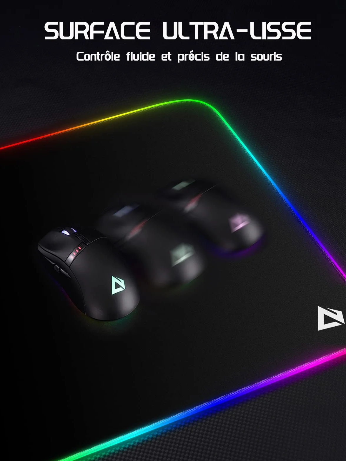 Tapis de Souris de Jeu RGB XXL 900x400x4 mm, 7 Couleurs LED, 11 Modes, Surface Imperméable, Base Antidérapante
