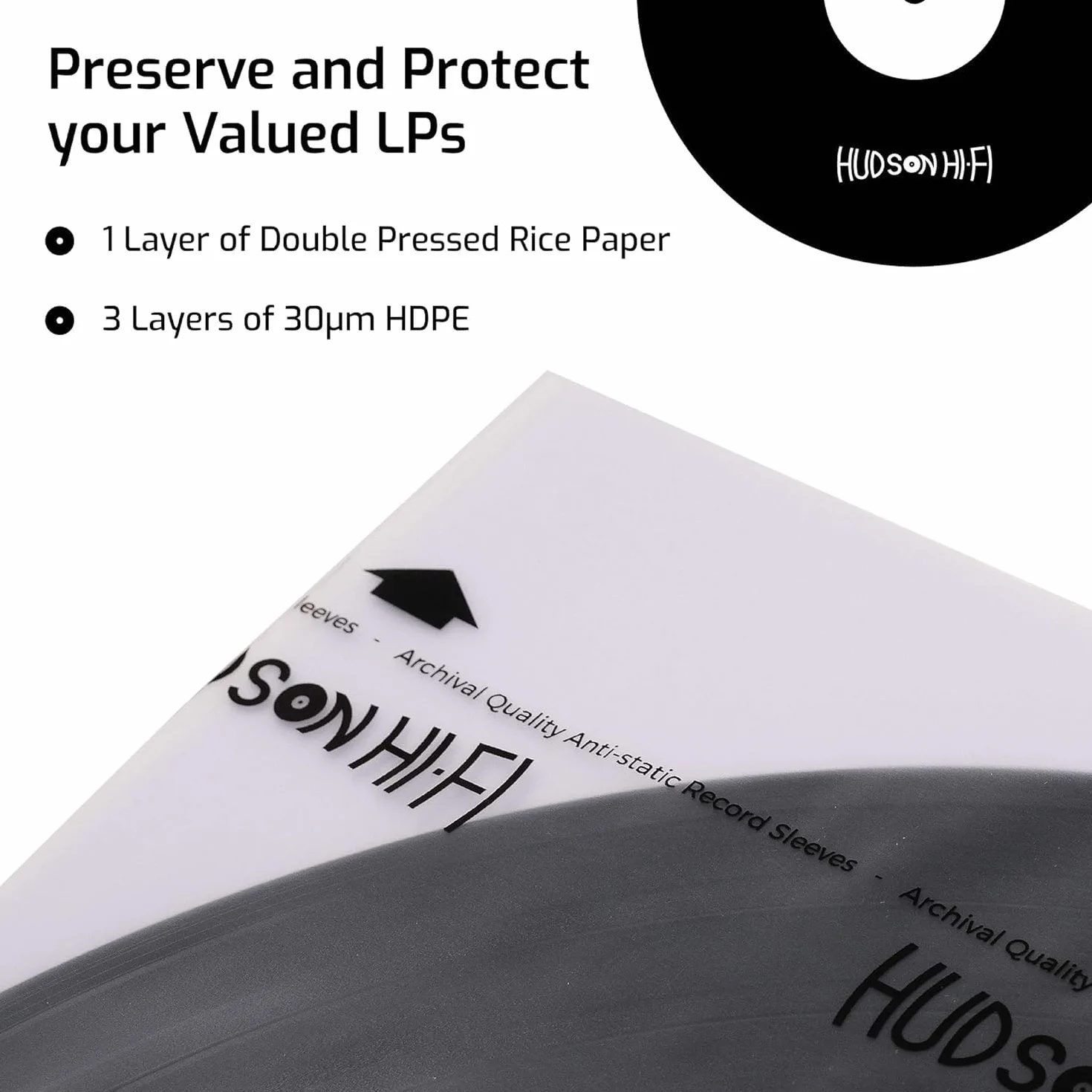 Hudson Hi-Fi Lot de 50 pochettes intérieures antistatiques pour disques vinyles transparentes durables