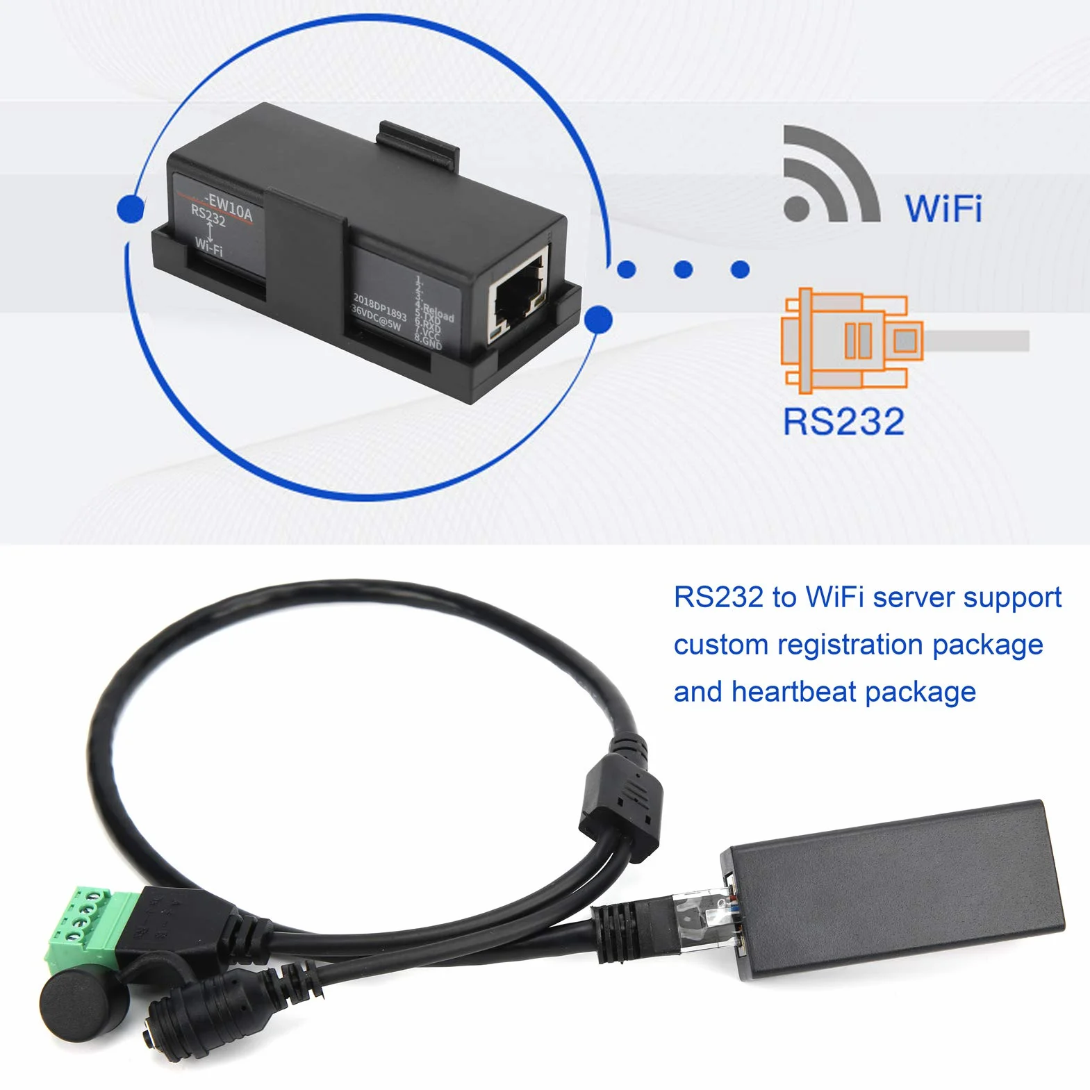 RS232 vers Serveur série WiFi Module de Communication Port série pour extérieur
