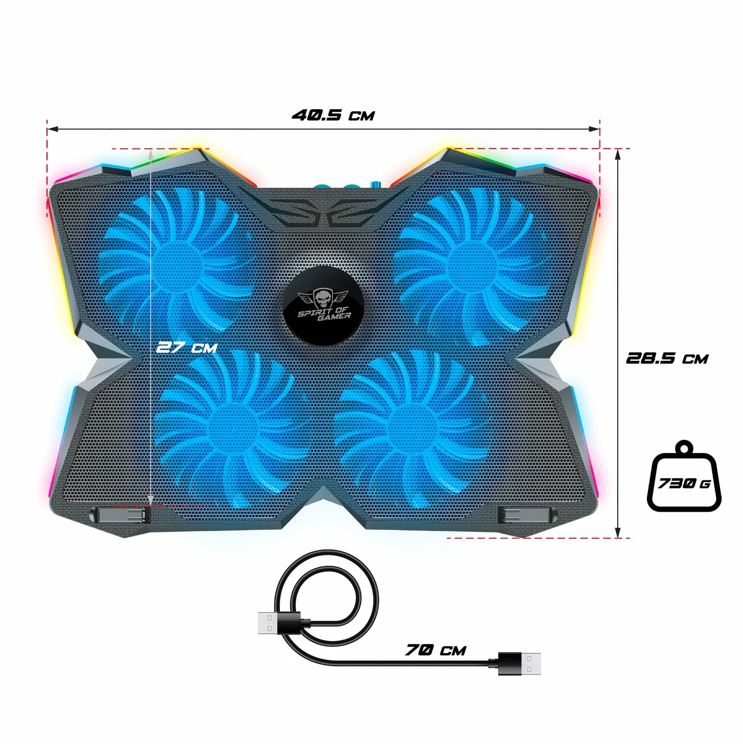 Refroidisseur PC Portable 10" à 17" 4 Ventilateurs Silencieux RGB Compatible PS5 PS4 Xbox