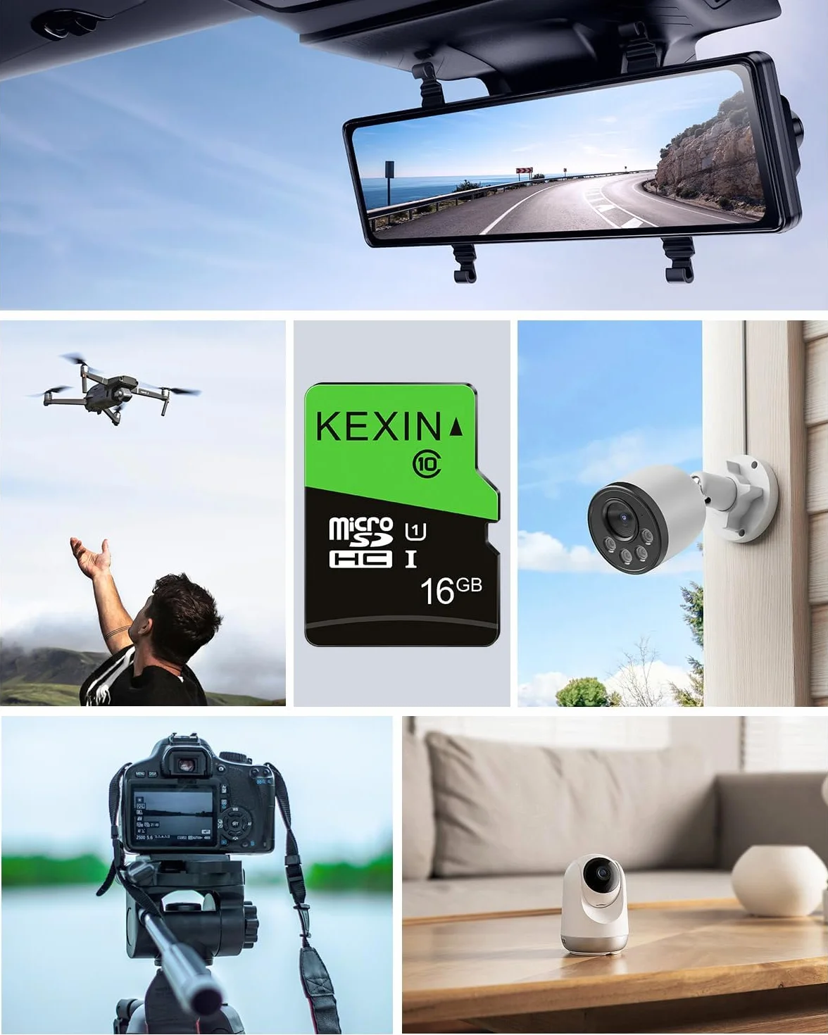KEXIN Carte Micro SD 16 Go Lot de 5 Cartes Micro SDHC UHS-I C10 U1 MicroSD TF pour Appareils Photo Sport, Caméra Surveillance, Dash Cam