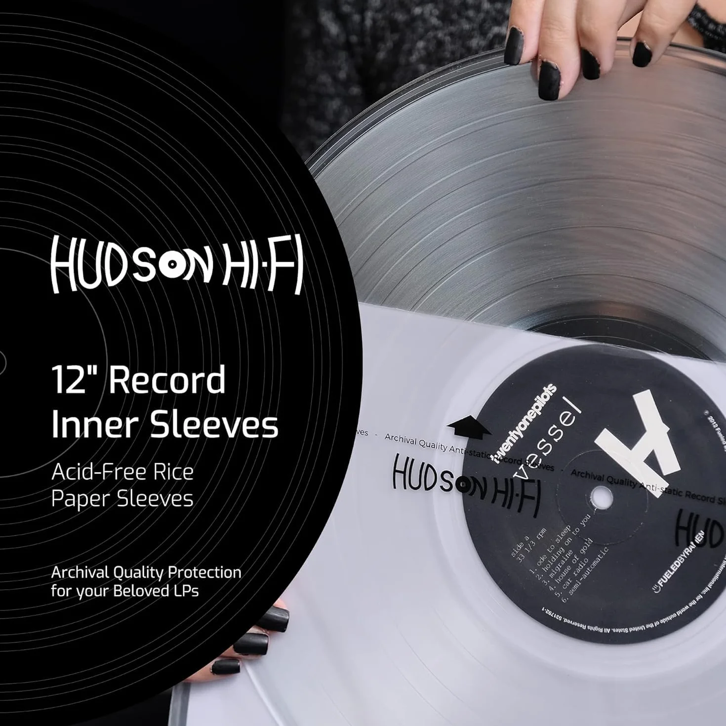 Hudson Hi-Fi Lot de 50 pochettes intérieures antistatiques pour disques vinyles transparentes durables