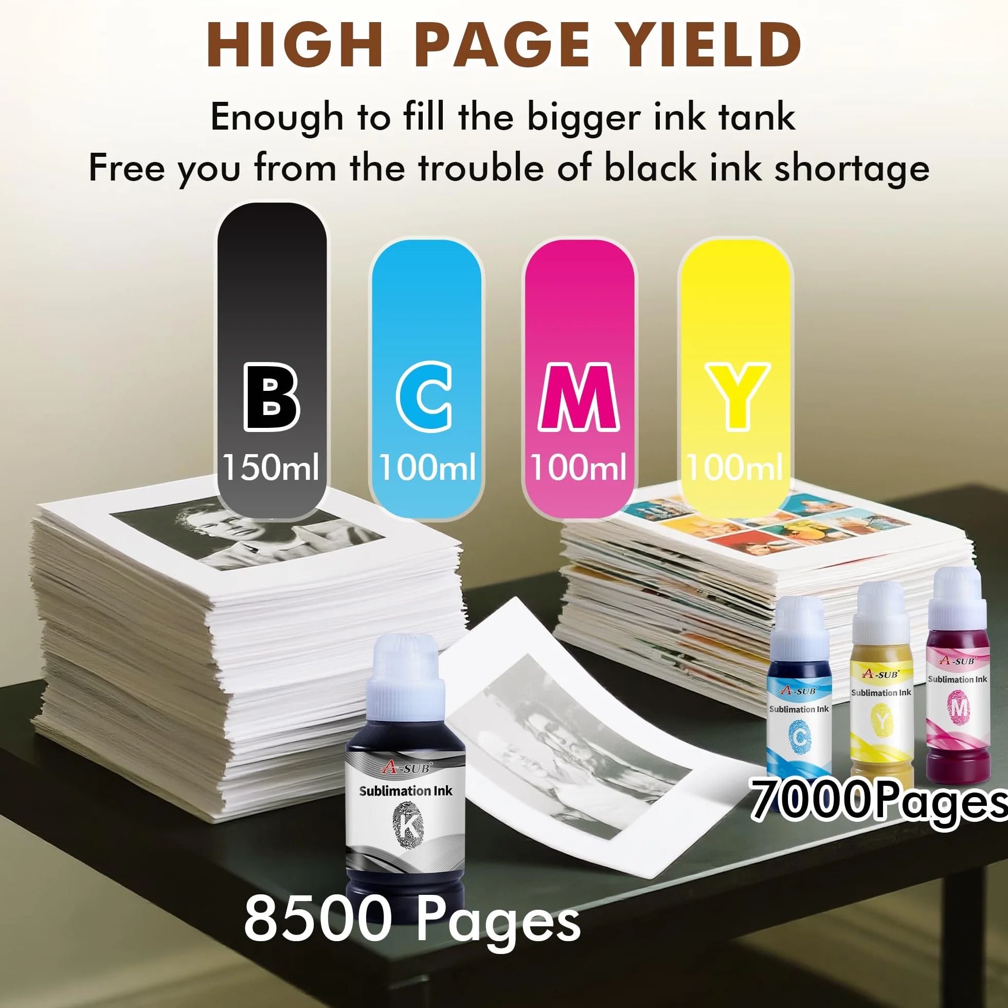 A-SUB 420 ML Recharge d'encre de Sublimation pour Epson EcoTank ET1800 ET2700 ET2800 ET3700 ET3800 ET4700 ET4800 ET5800 ET14100 ET16100 ET16600