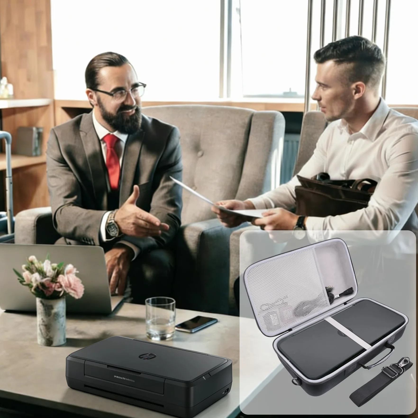 Khanka Étui pour HP OfficeJet 200 Mobile Imprimante, Housse de Transport Rigide avec Poignée et Bandoulière