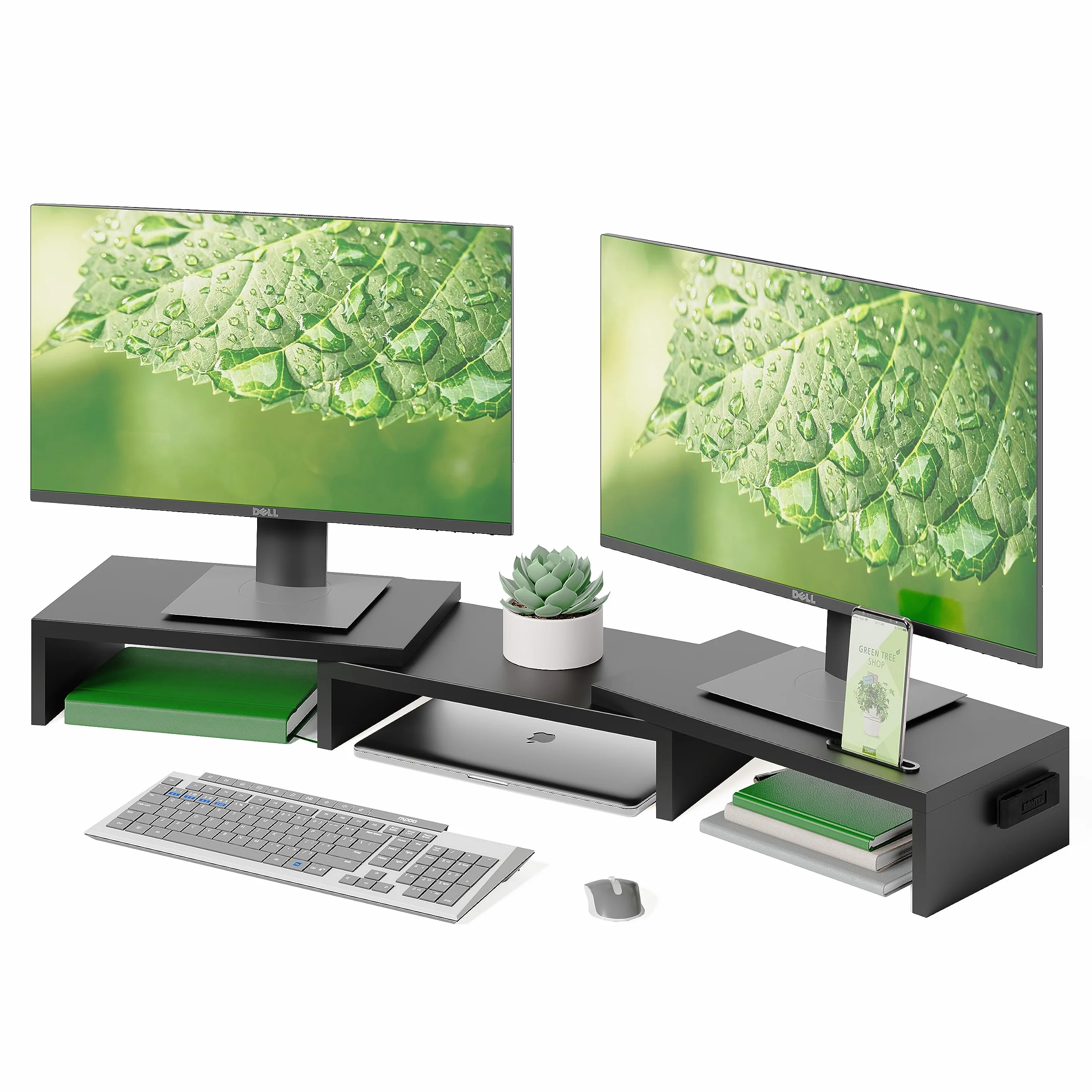 BONTEC Support Moniteur Double Réglable en Bois Noir