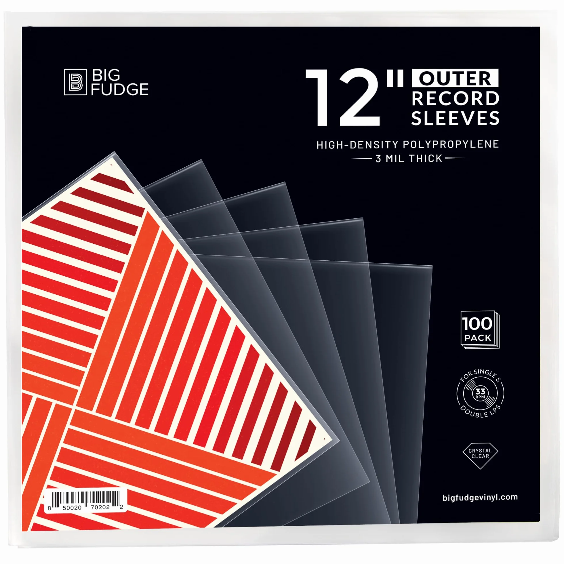 Big Fudge Pochettes Extérieures Vinyles 12" x 100pcs Plastique Transparente 3 mil