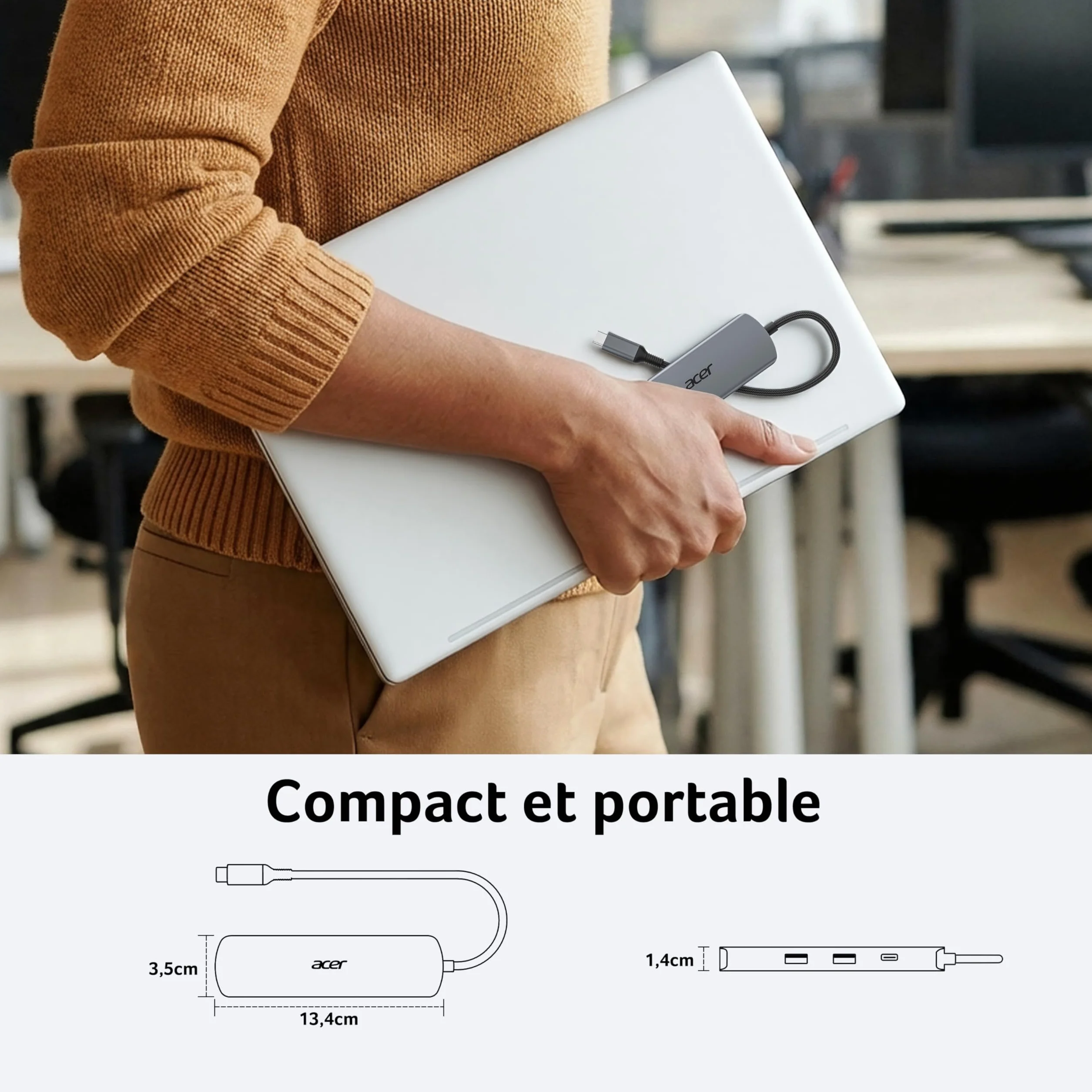 Acer Station d'accueil USB C 6 en 1 avec Ethernet 1Gbps, HDMI 4K@60 Hz, USB-C 100W PD, USB-A 3.0