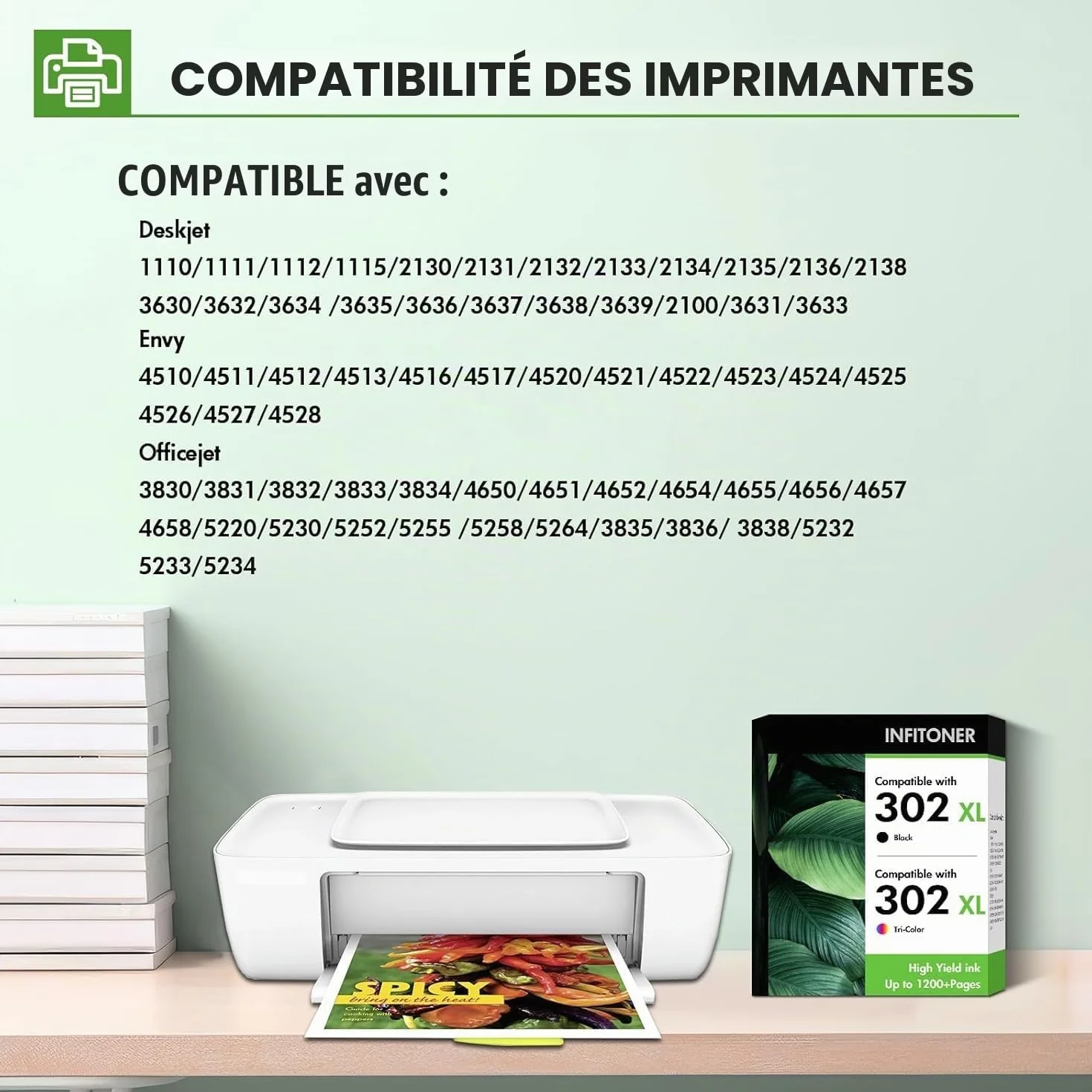 Cartouche d'encre Compatible HP 302 XL Noir et Couleur pour HP Deskjet 3639 3630 3636 Envy 4525 4520 4510 Officejet 3831 5230 3830 5220 3833 (2Pack)