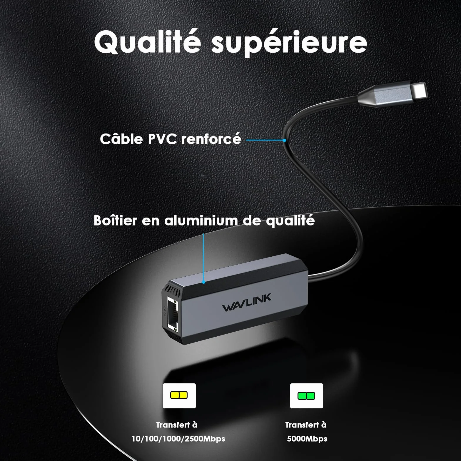 WAVLINK Adaptateur USB C vers Ethernet 5G pour Ordinateur Portable, Compatible avec MacBook, XPS, iPad Pro