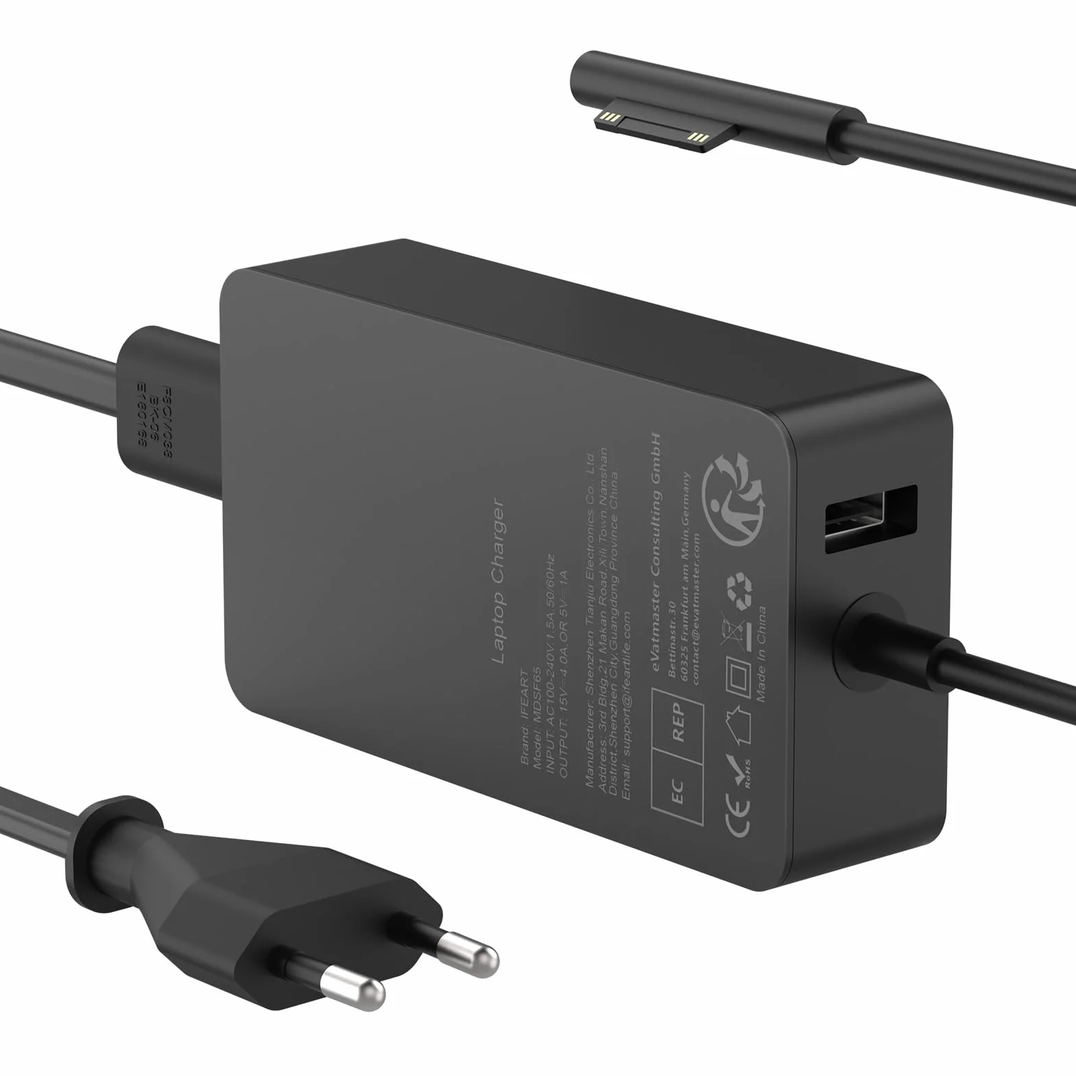 Chargeur Surface Pro 65W 15V 4A Alimentation Microsoft Surface 11/10/9/8/Pro 7/7+/6/5/4/3/X Laptop Go Book