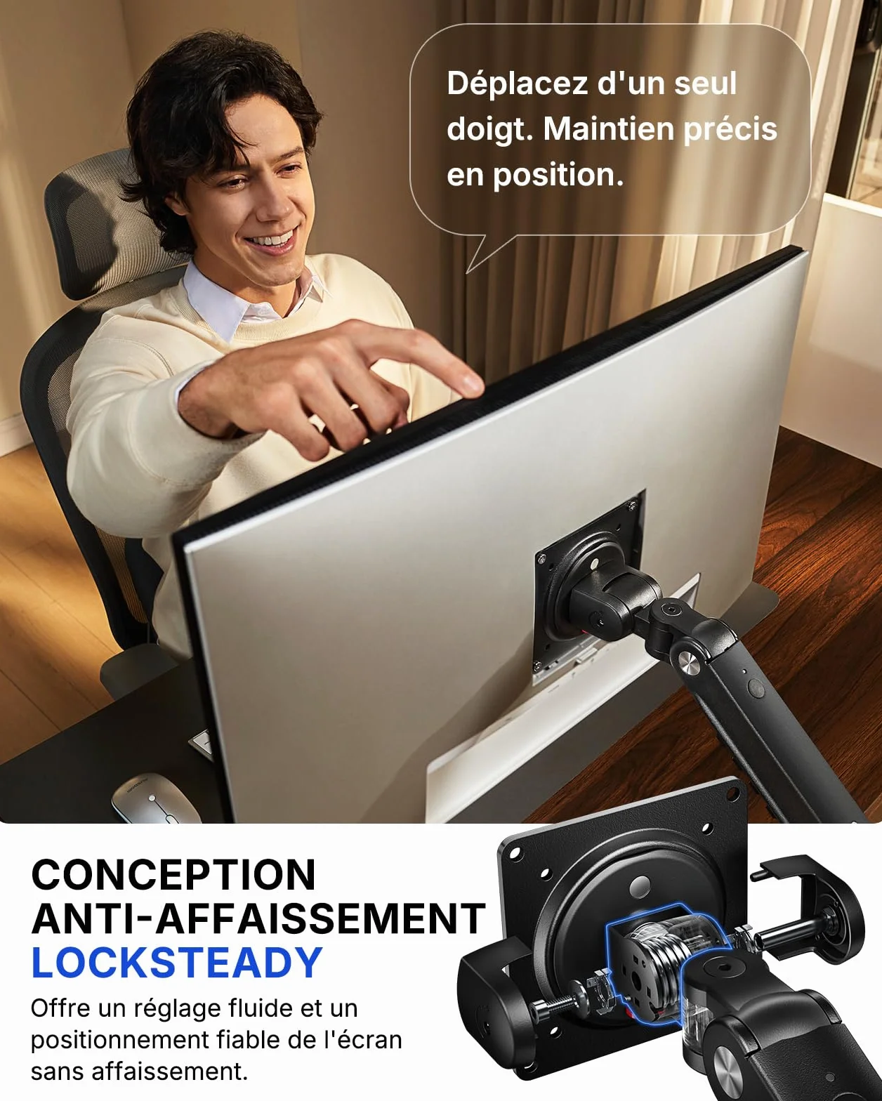 HUANUO Support Ecran PC Bras MechaSpring 13-32" VESA 9 kg Montage Pince C