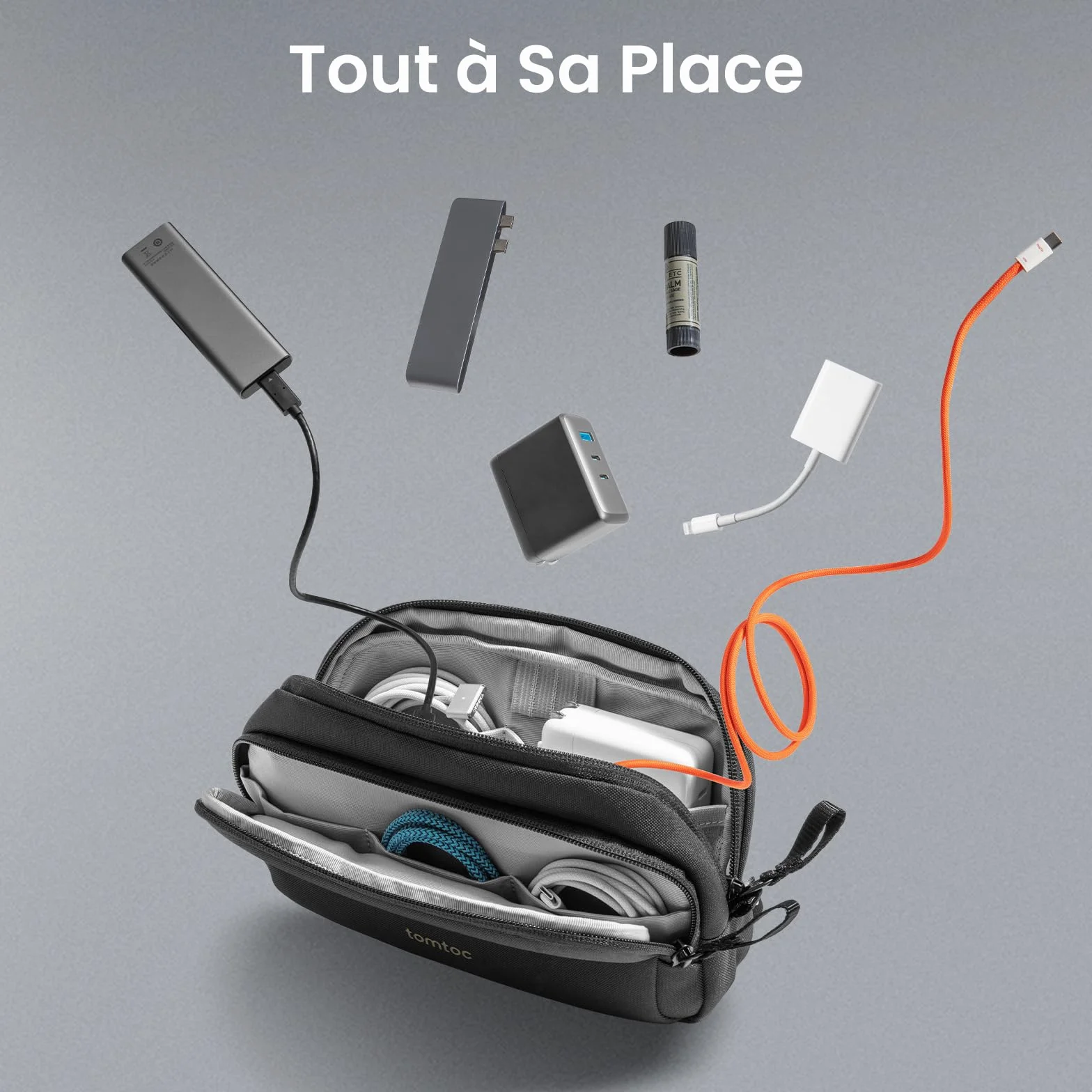 Tomtoc Sac de Rangement Câble, Organisateur de Câbles Portable Tech Pouch pour Accessoires Techniques et Voyage