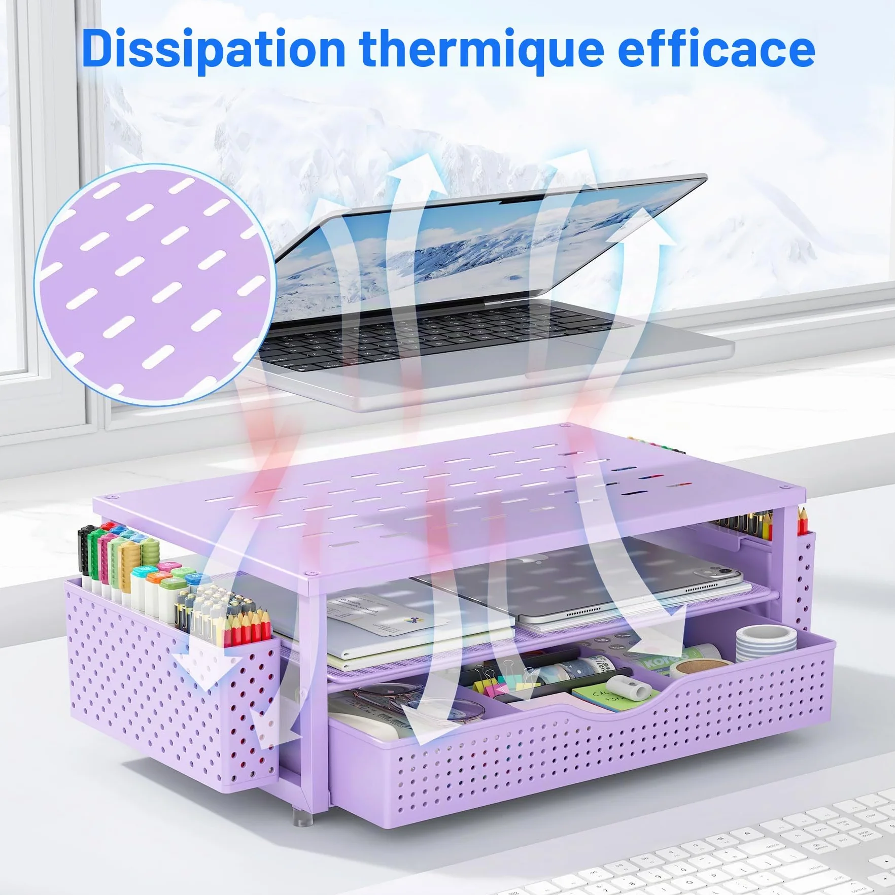 Gianotter Support de Moniteur avec Tiroir et Porte-stylos, Organisateur de Bureau Violet