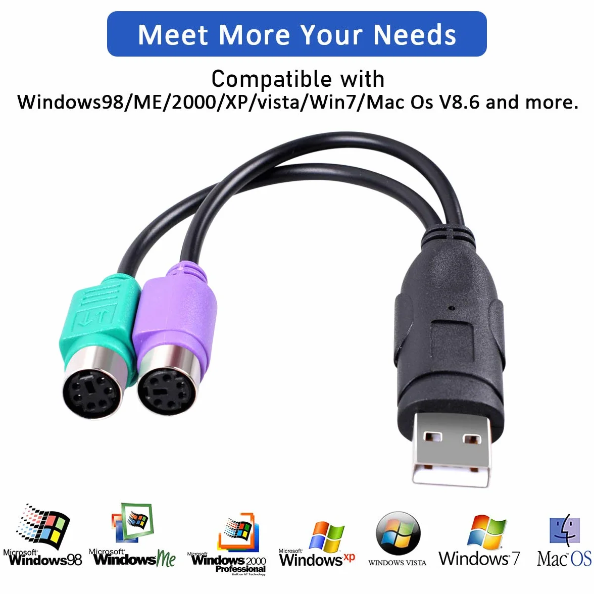 UCEC USB Mâle A vers PS/2 Femelle Câble Adaptateur Convertisseur pour Souris Clavier