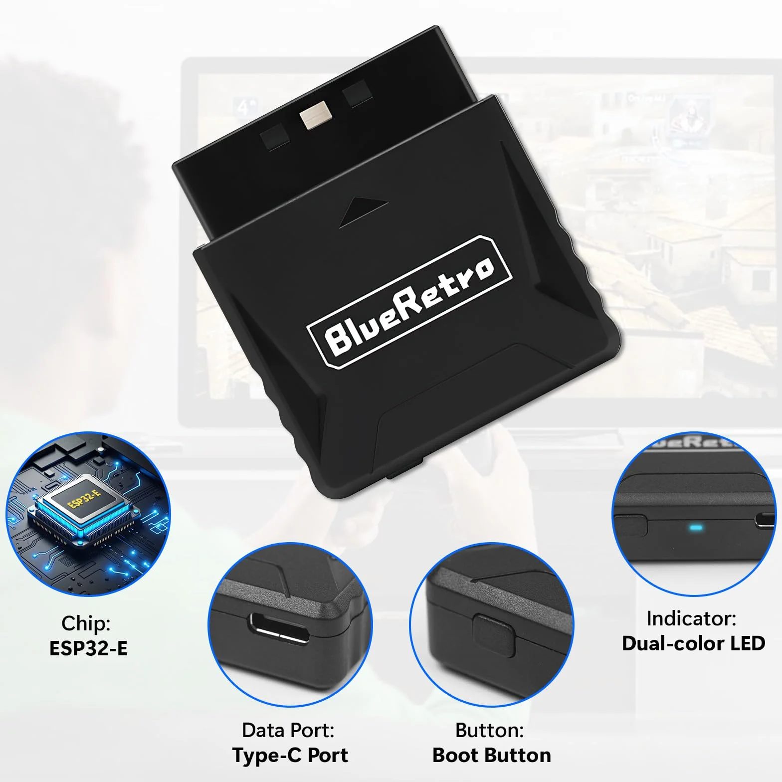 Adaptateur Retro PS1 PS2 Windows Récepteur Manettes PS5 PS4 PS3 Xbox One Switch Pro Series X/S Firmware Upgrade Dual-Mode BT Keymap