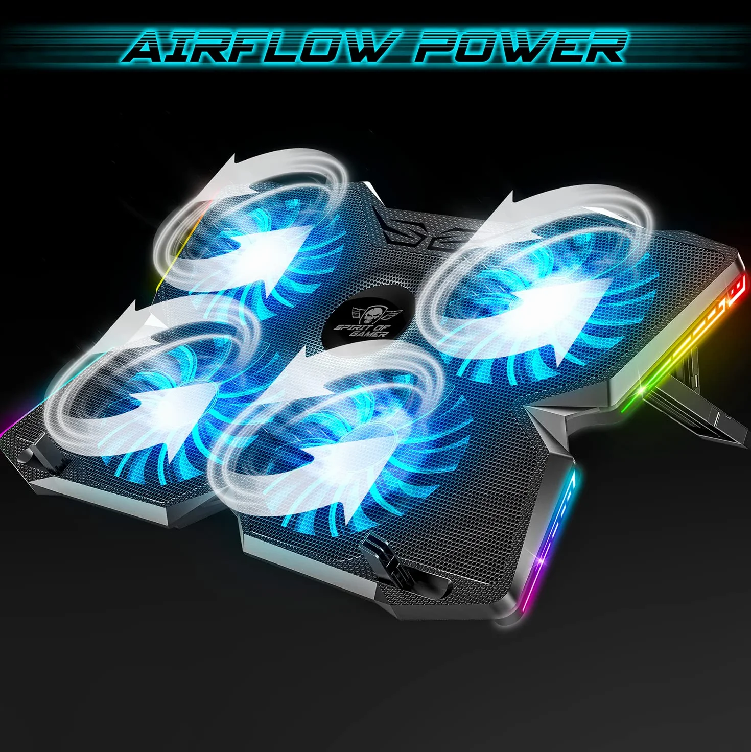 Refroidisseur PC Portable 10" à 17" 4 Ventilateurs Silencieux RGB Compatible PS5 PS4 Xbox