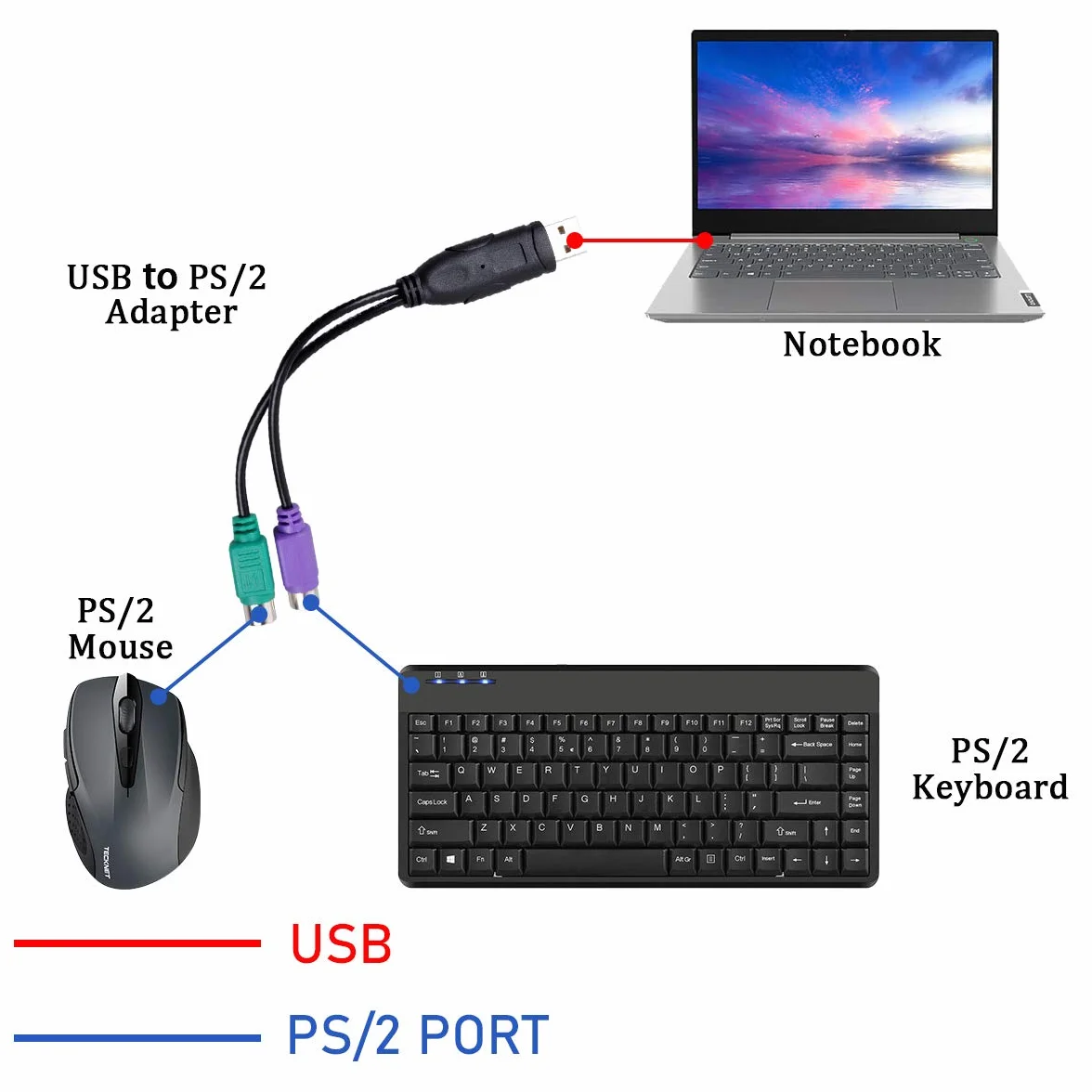 UCEC USB Mâle A vers PS/2 Femelle Câble Adaptateur Convertisseur pour Souris Clavier