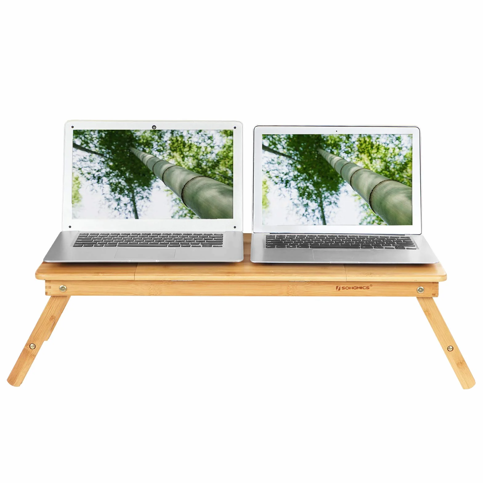 SONGMICS Table de lit pliable en bambou pour ordinateur portable, Plateau ajustable 5 positions, 72 x 21-29 x 35 cm, Tiroir LLD004