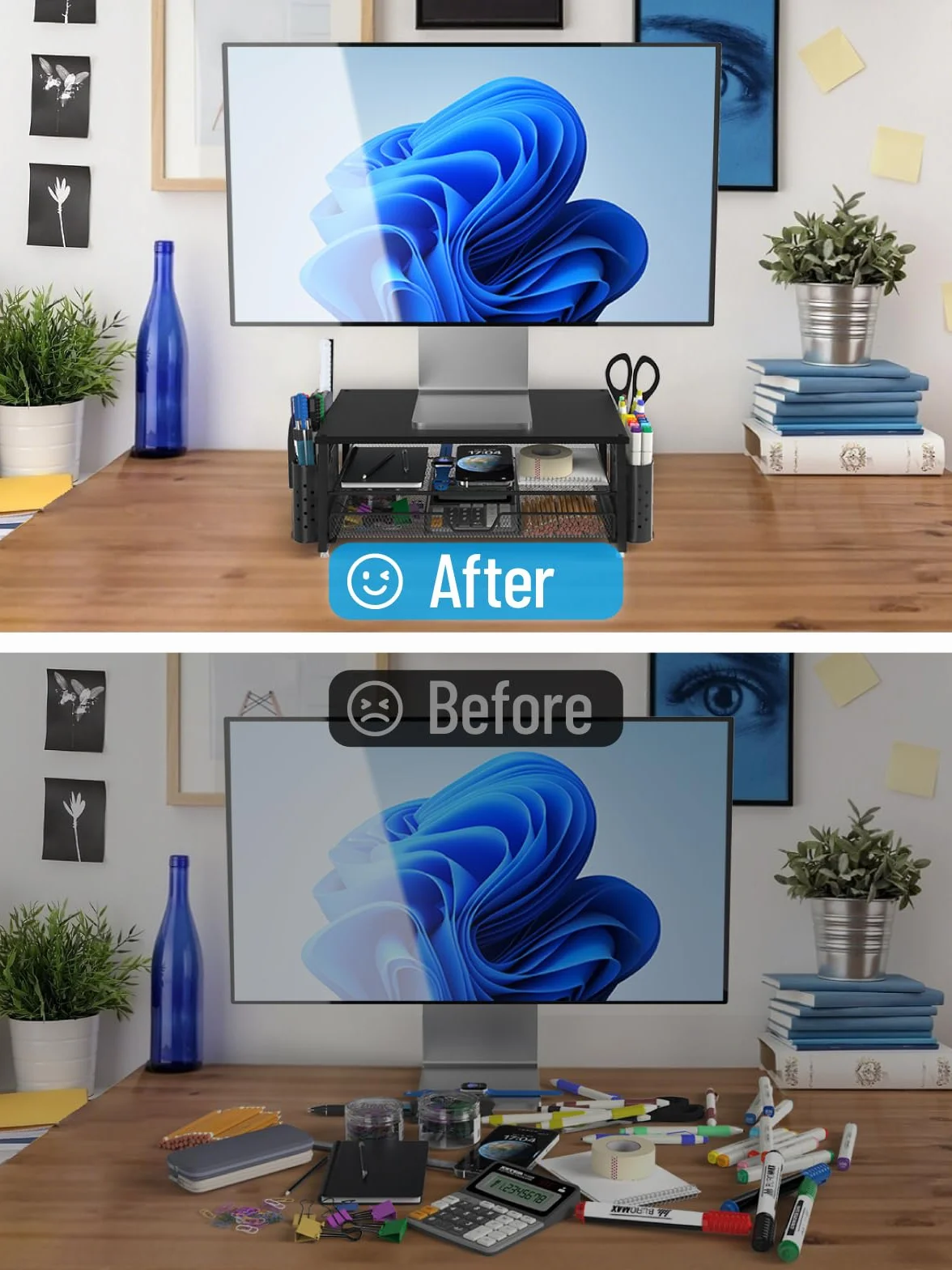 MOWETOO Support moniteur 2 niveaux avec tiroir et porte-stylo