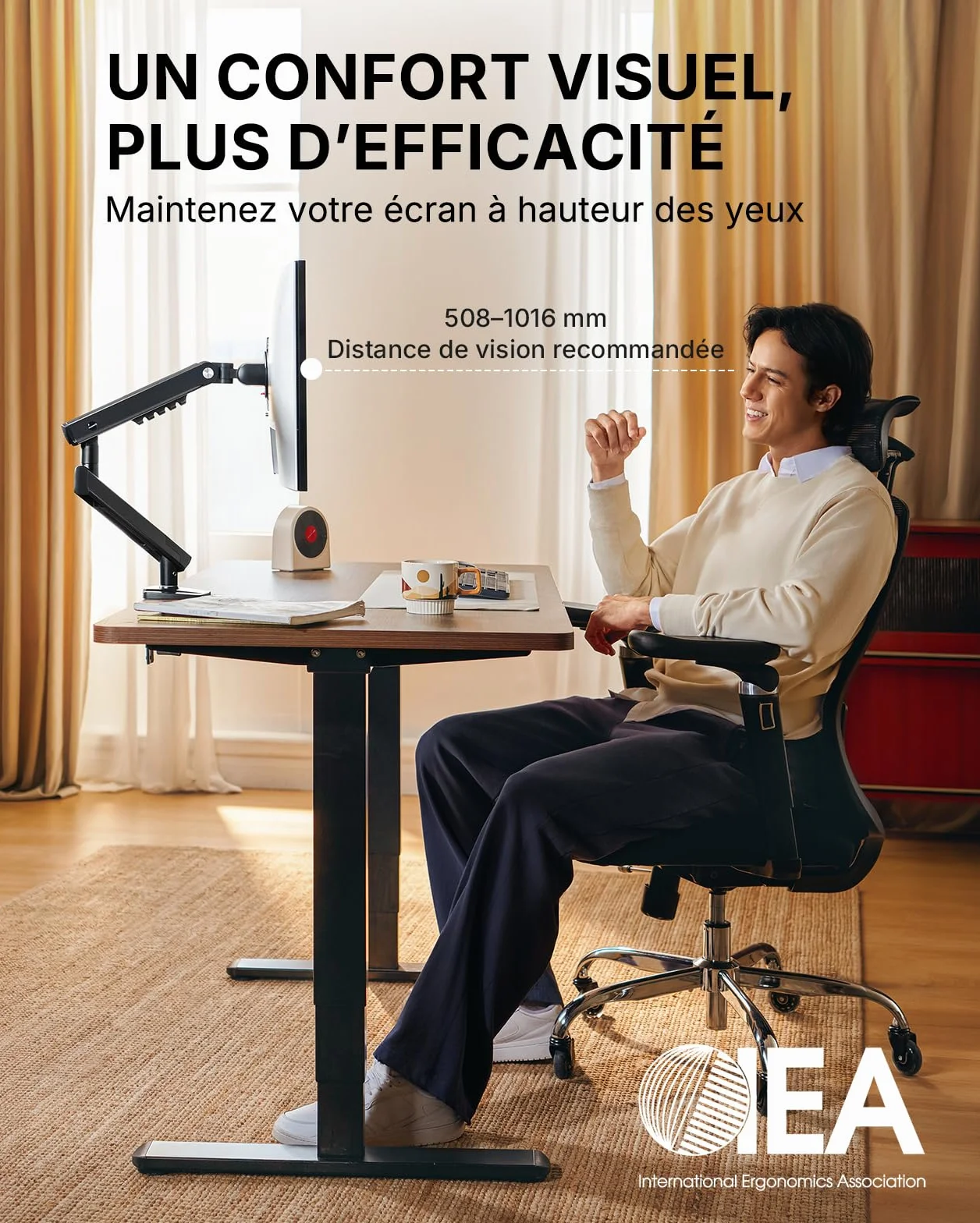 HUANUO Support Ecran PC Bras MechaSpring 13-32" VESA 9 kg Montage Pince C