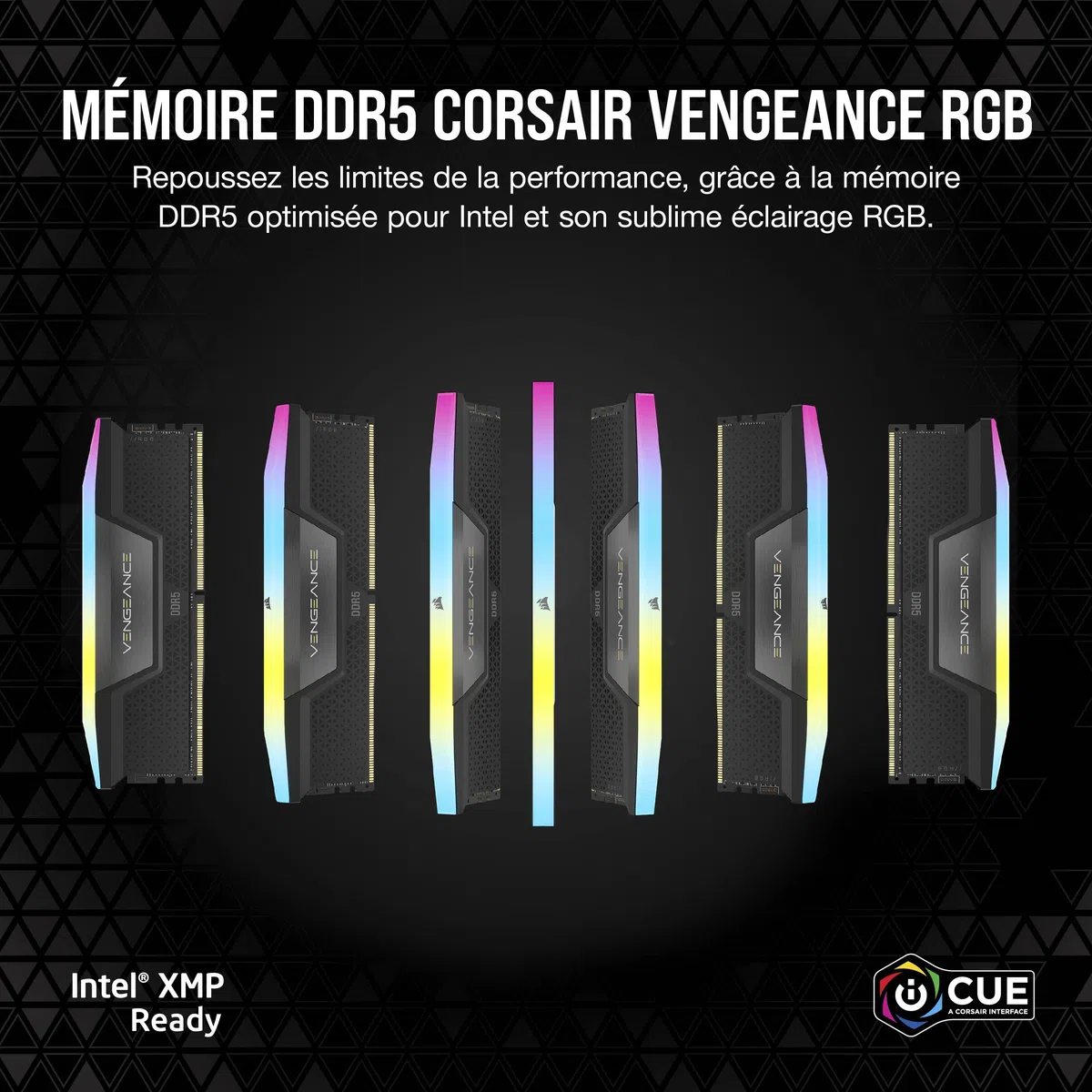 CORSAIR Vengeance RGB DDR5 RAM 32Go (2x16Go) Jusqu'à 6000MHz CL36 Intel XMP 3.0 Mémoire pour Ordinateur de Bureau - Noir (CMH32GX5M2E6000C36)