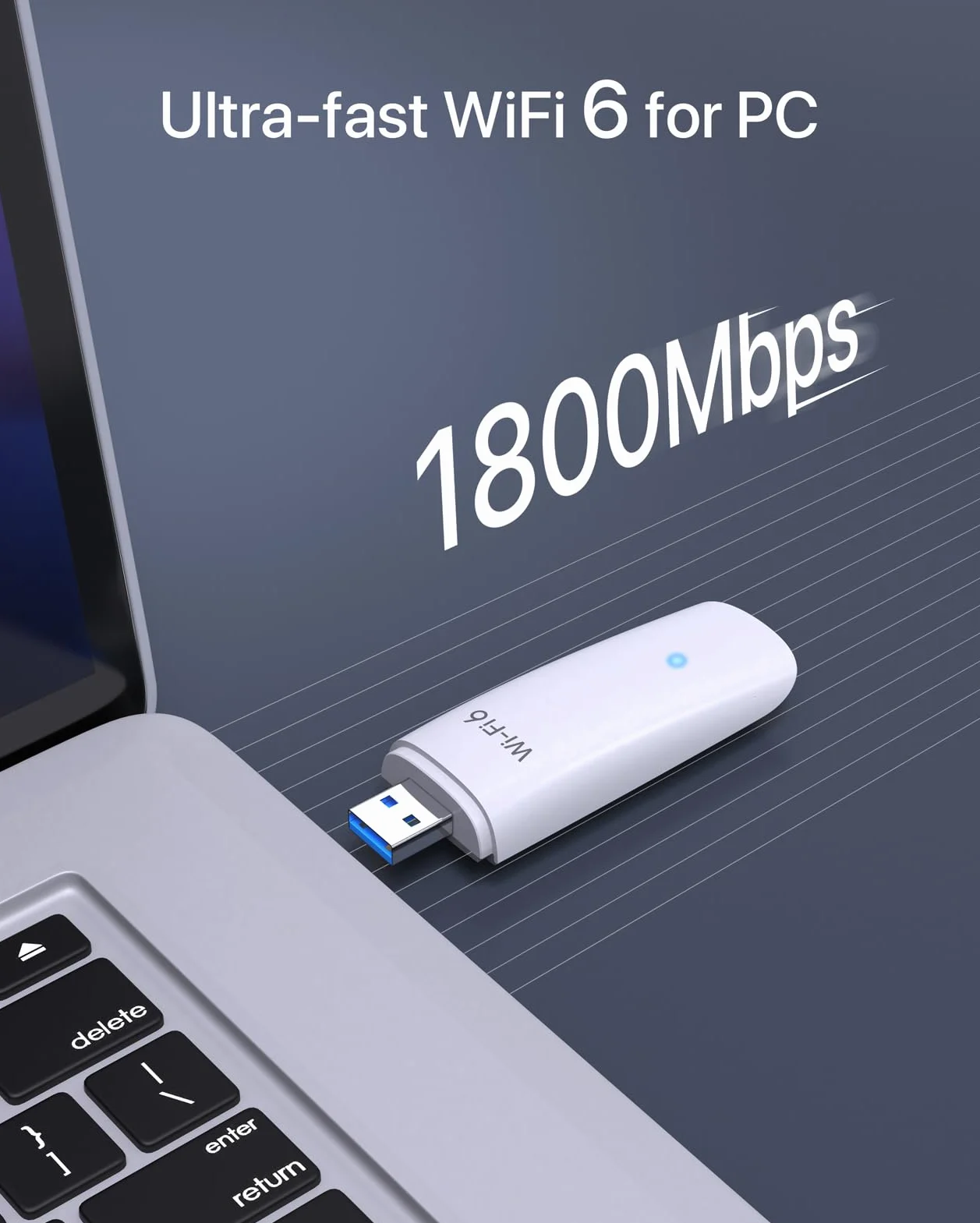 BrosTrend Clé WiFi 6 USB AX1800 Mbps, Adaptateur USB Double Bande 5GHz 1201Mbps + 2.4G 574Mbps, 802.11ax, USB3.0 WPA3 pour PC Windows 11/10